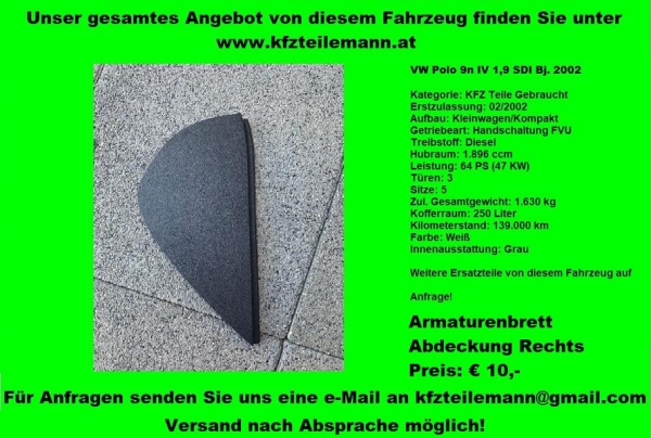 Amaturenbrett Abdeckung rechts VW Polo 1,9 SDI